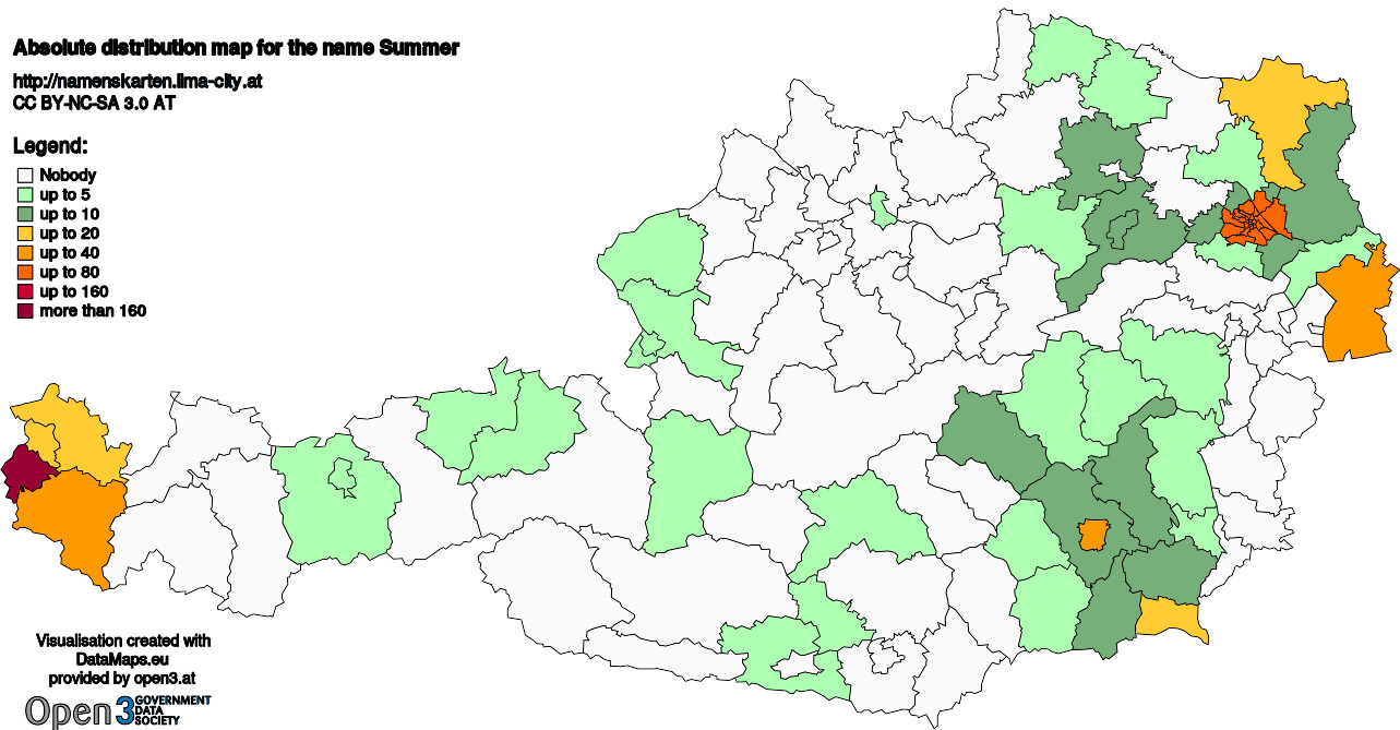 Absolute Distribution maps for surname Summer