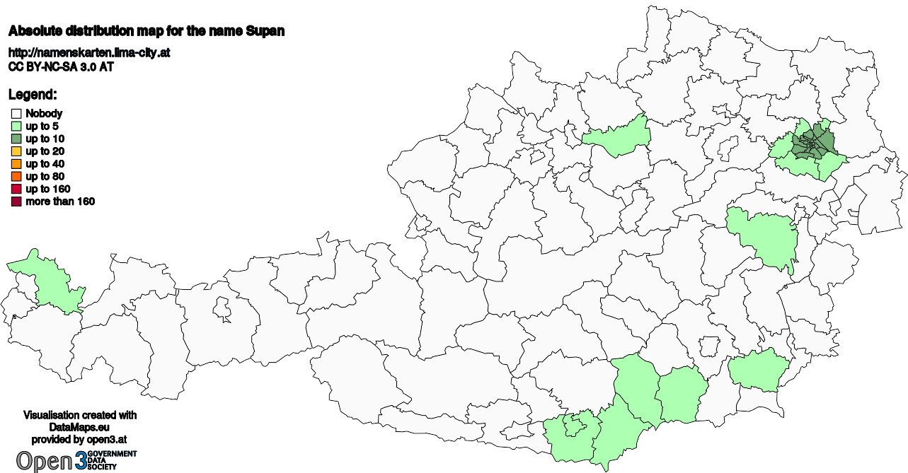 Absolute Distribution maps for surname Supan