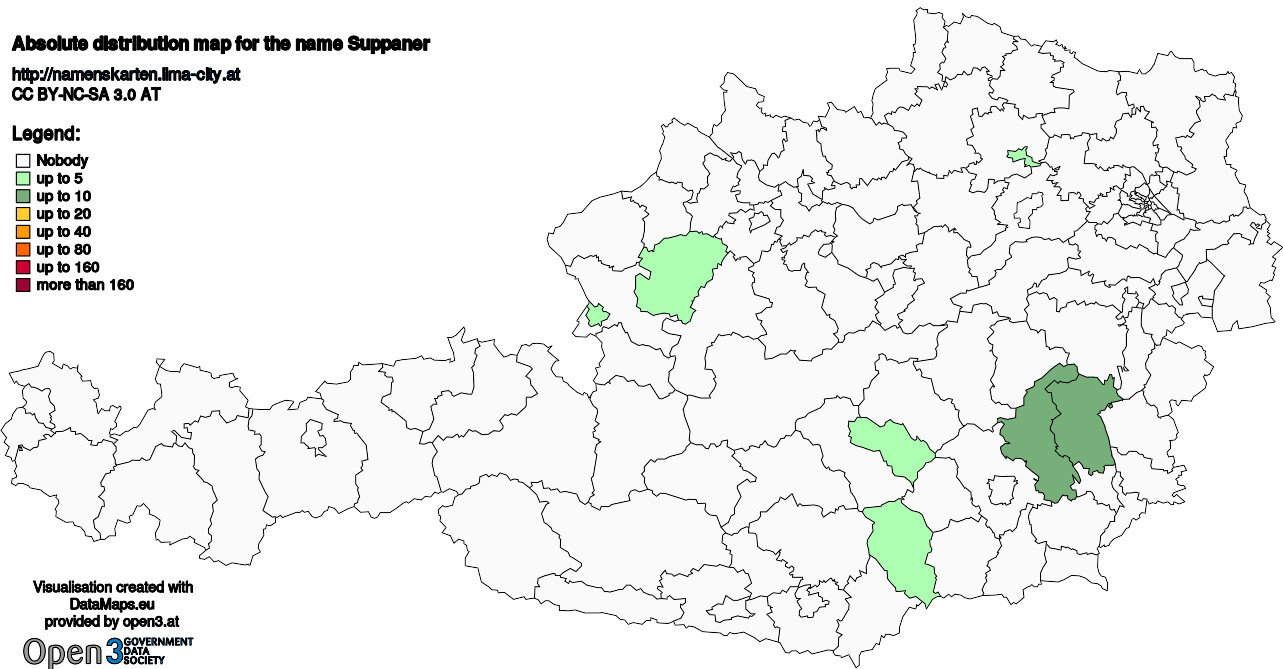 Absolute Distribution maps for surname Suppaner