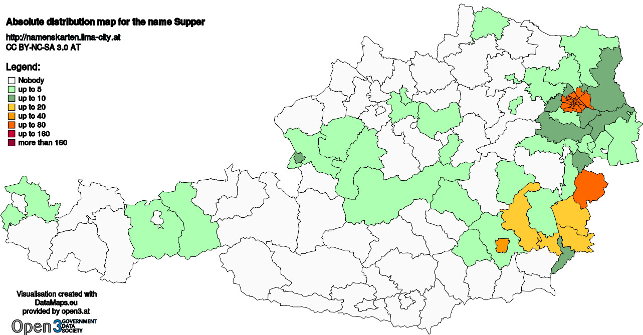 Absolute Distribution maps for surname Supper