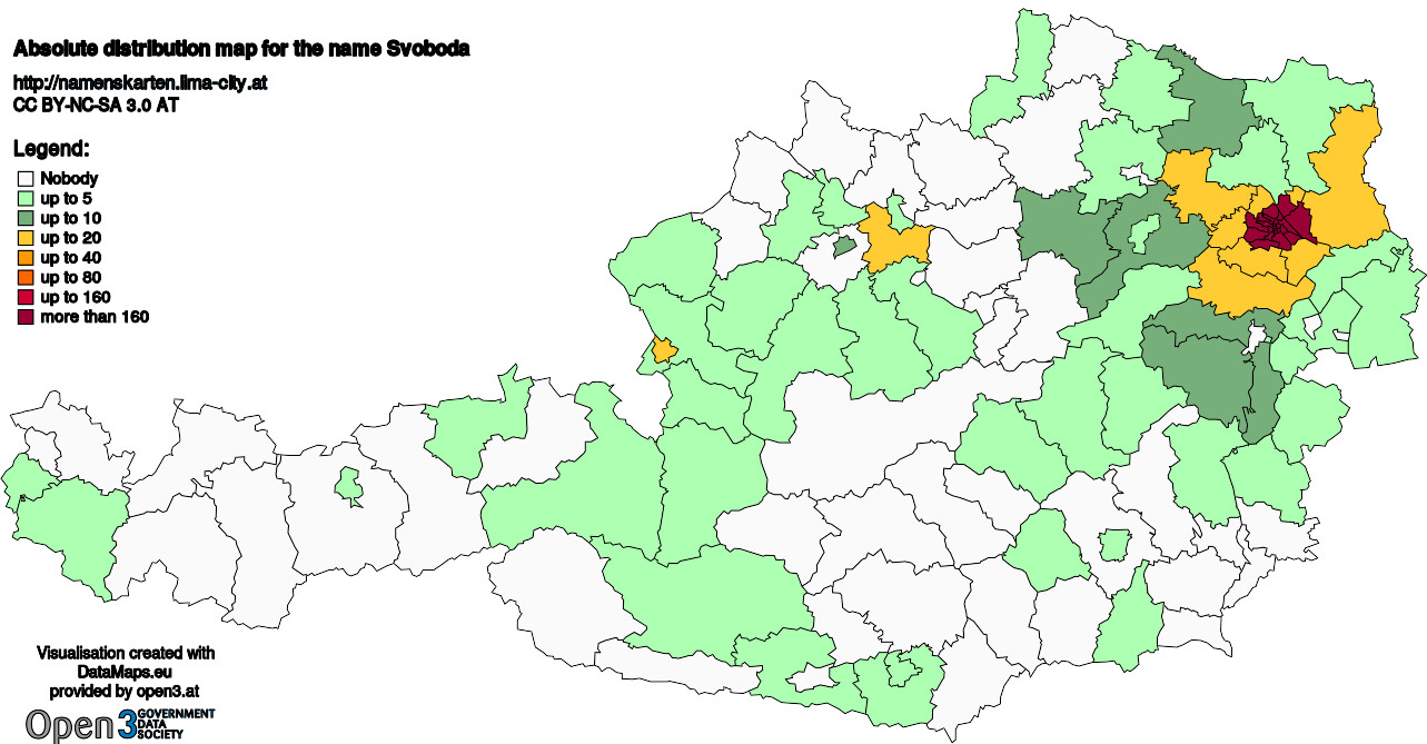 Absolute Distribution maps for surname Svoboda