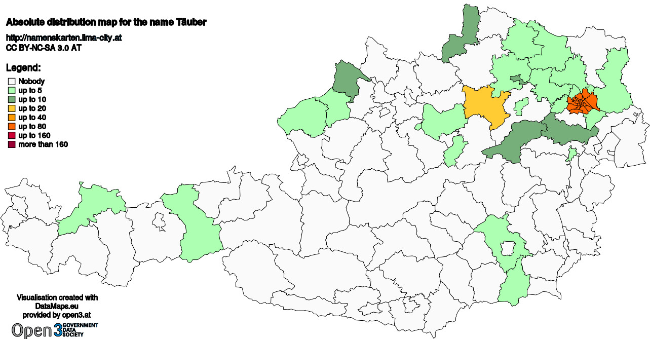 Absolute Distribution maps for surname Täuber