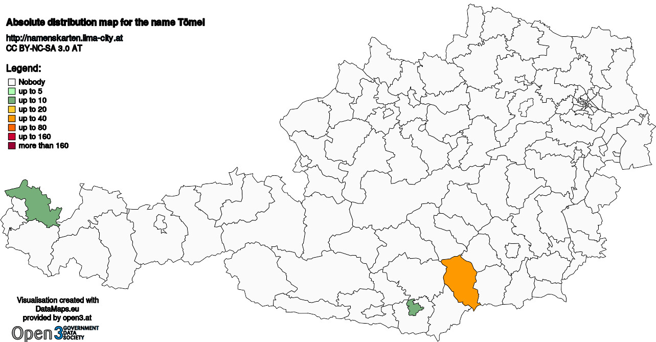 Absolute Distribution maps for surname Tömel