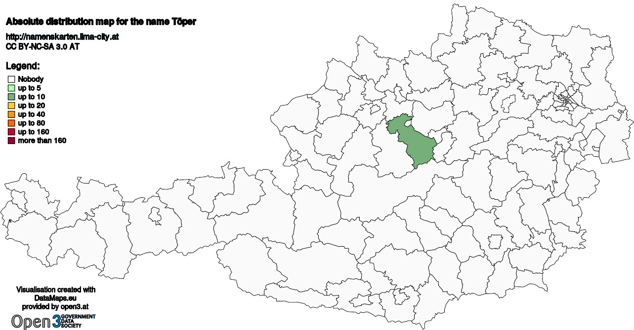 Absolute Distribution maps for surname Töper