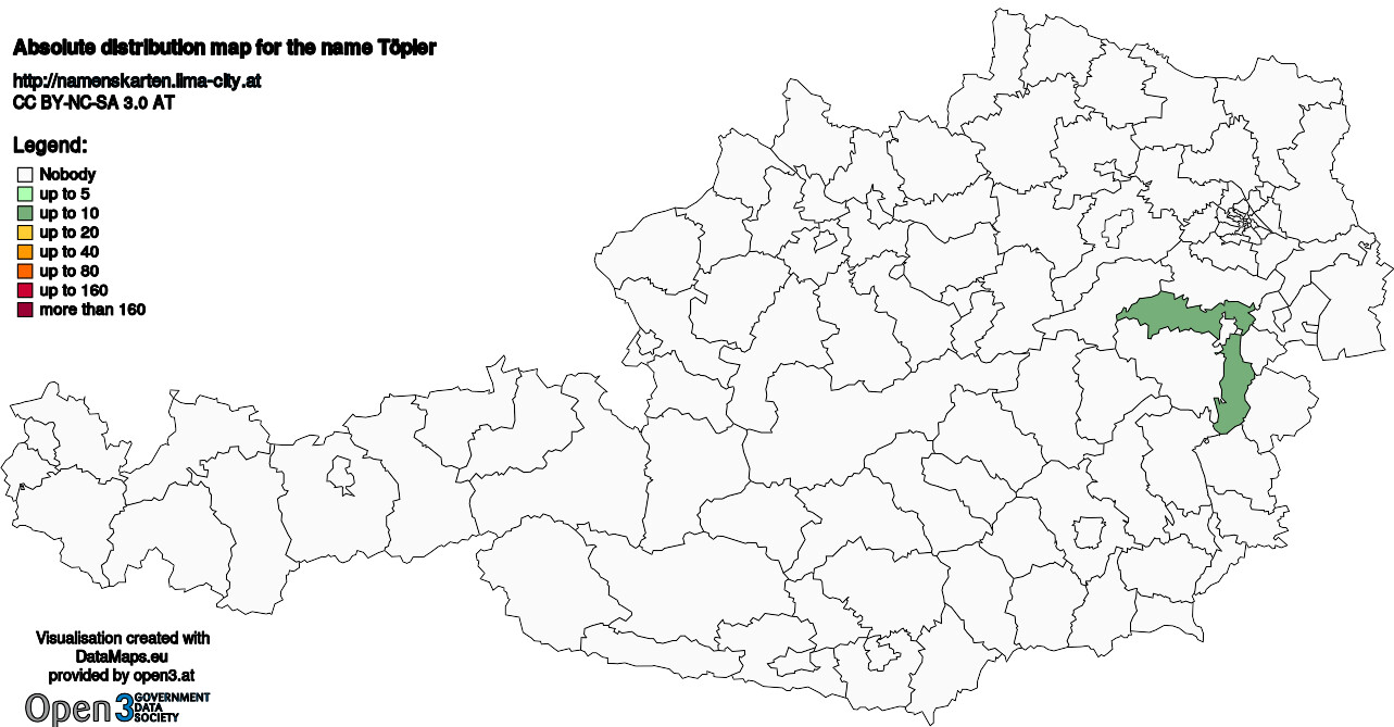 Absolute Distribution maps for surname Töpler