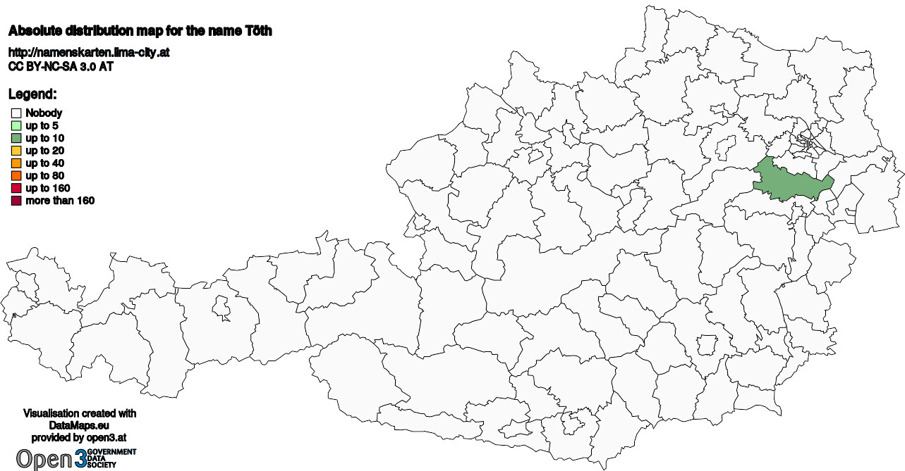 Absolute Distribution maps for surname Töth