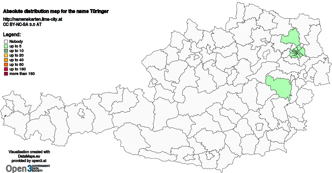 Absolute Distribution maps for surname Türinger