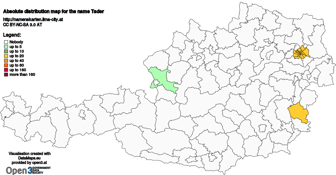 Absolute Distribution maps for surname Tader