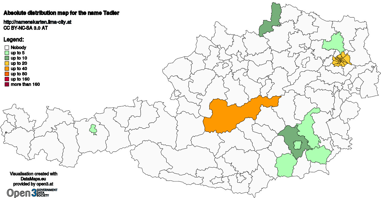 Absolute Distribution maps for surname Tadler