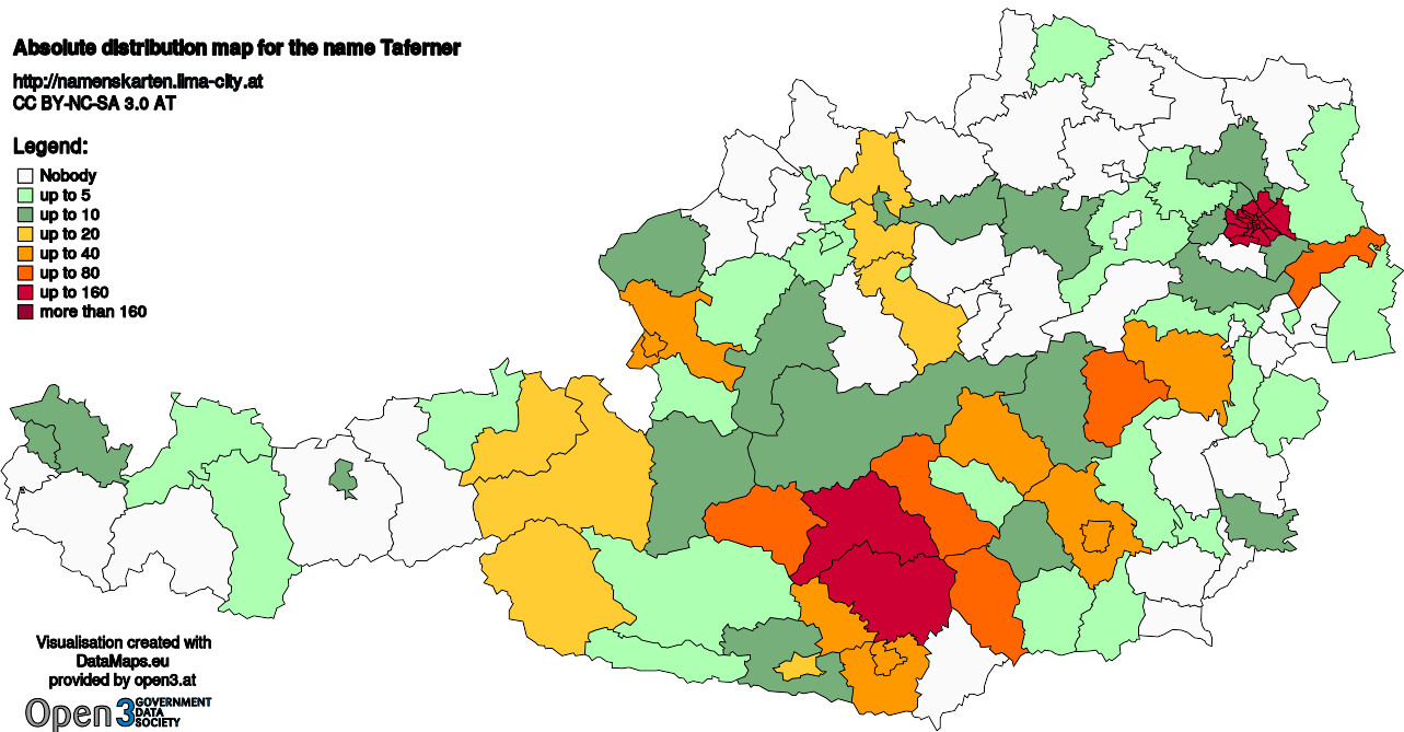 Absolute Distribution maps for surname Taferner