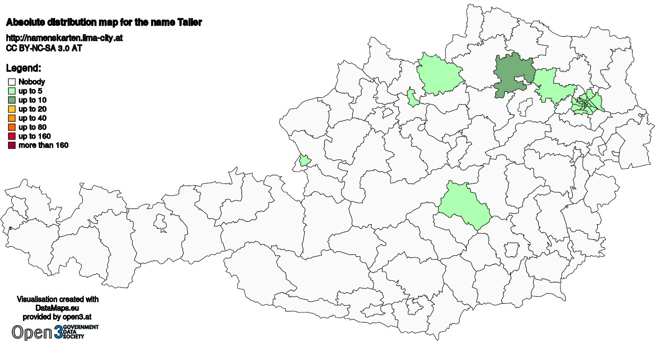 Absolute Distribution maps for surname Taller