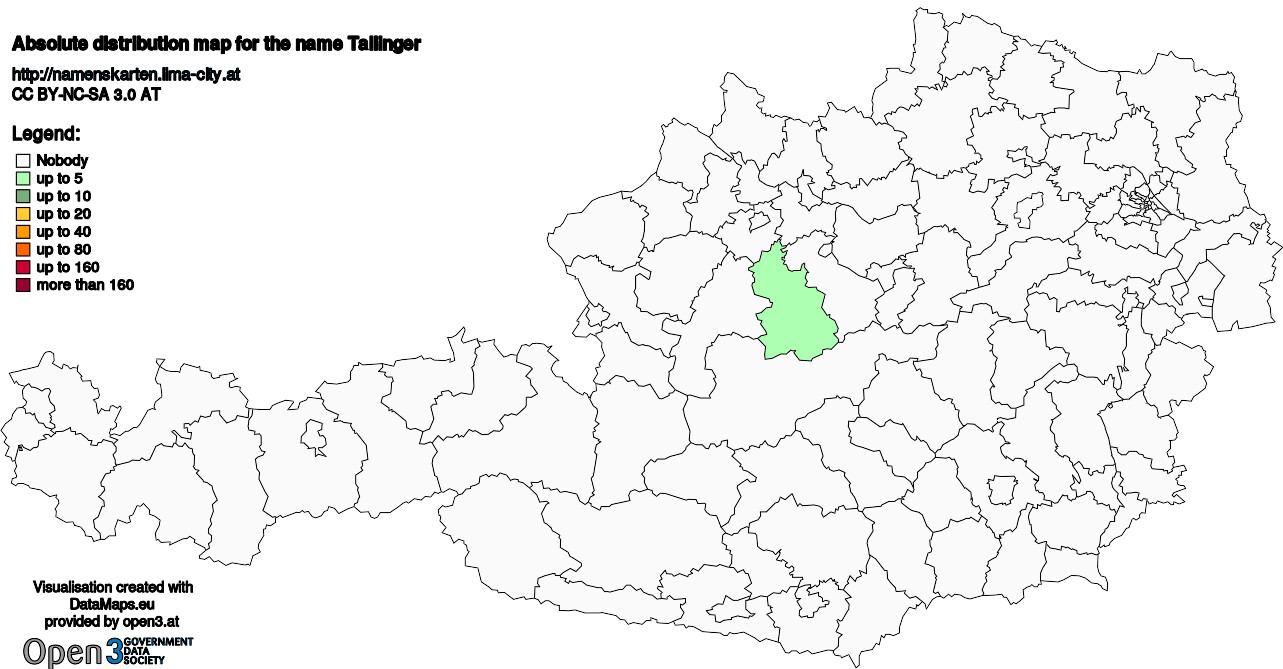 Absolute Distribution maps for surname Tallinger