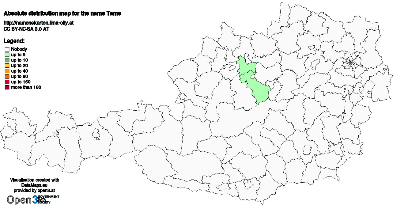 Absolute Distribution maps for surname Tame