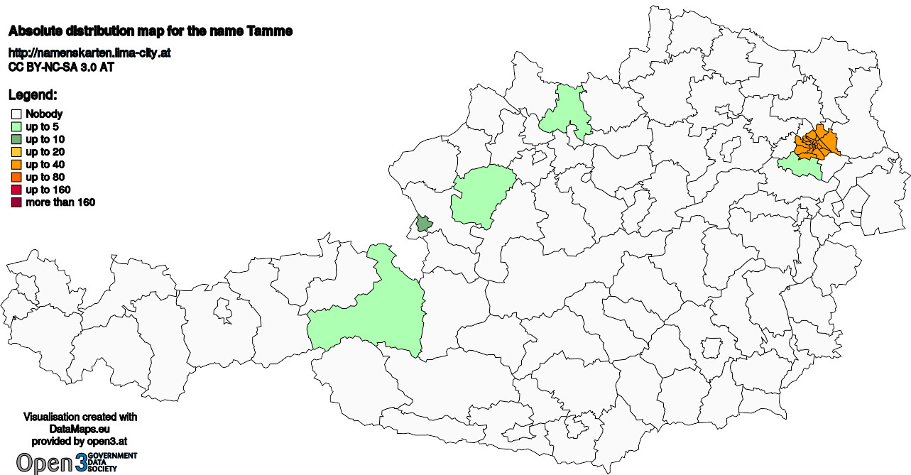 Absolute Distribution maps for surname Tamme