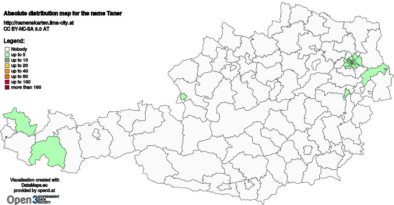 Absolute Distribution maps for surname Taner