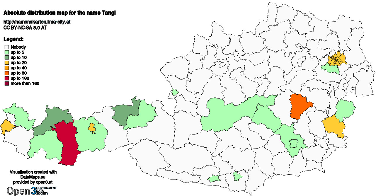 Absolute Distribution maps for surname Tangl