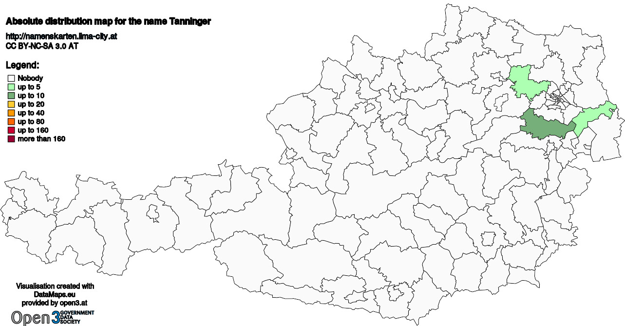 Absolute Distribution maps for surname Tanninger