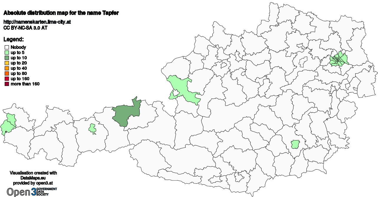 Absolute Distribution maps for surname Tapfer