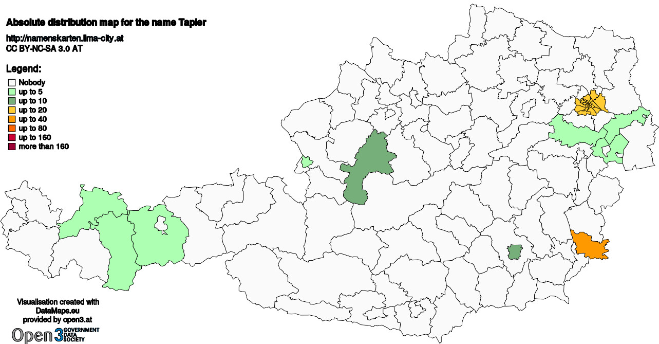 Absolute Distribution maps for surname Tapler