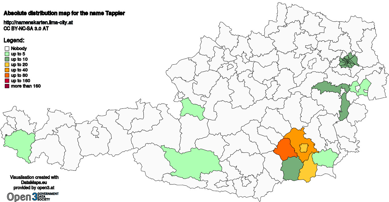 Absolute Distribution maps for surname Tappler