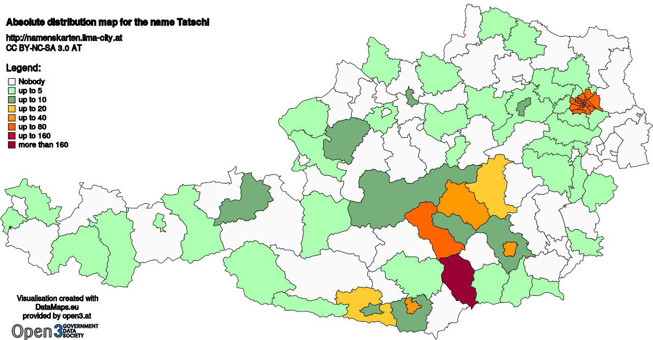 Absolute Distribution maps for surname Tatschl