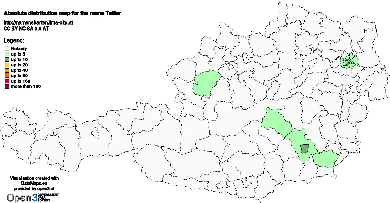 Absolute Distribution maps for surname Tatter