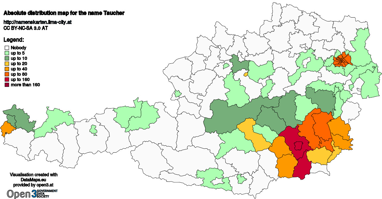 Absolute Distribution maps for surname Taucher