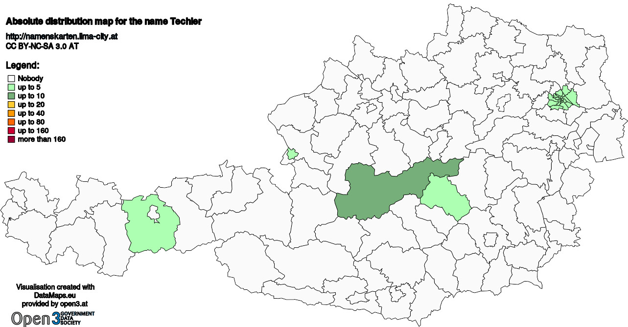 Absolute Distribution maps for surname Techler