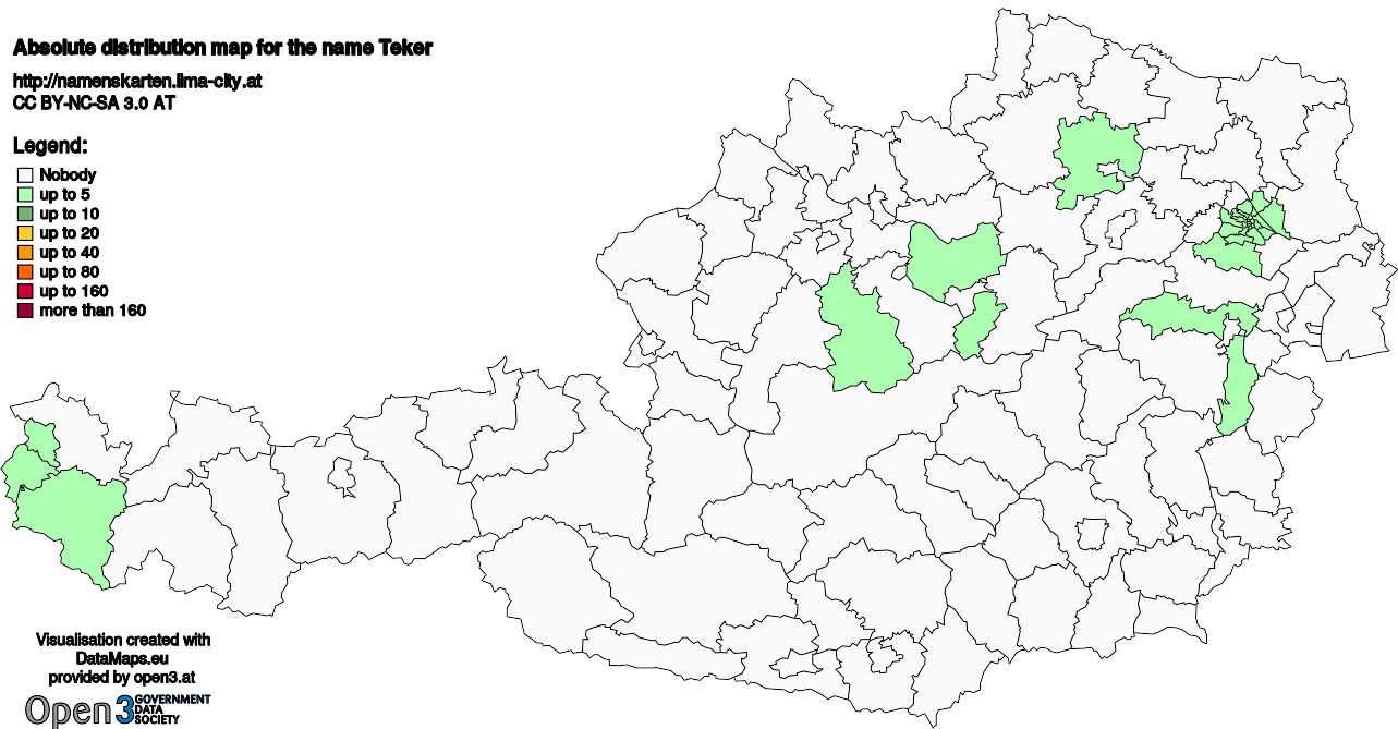 Absolute Distribution maps for surname Teker