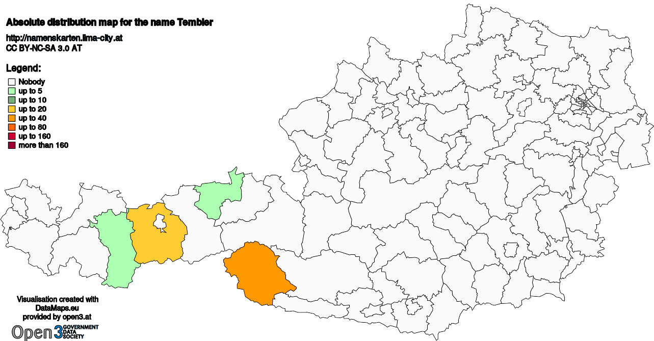 Absolute Distribution maps for surname Tembler