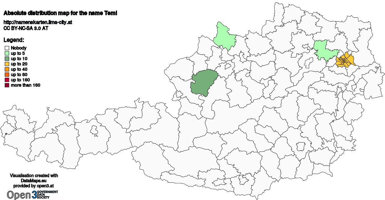 Absolute Distribution maps for surname Teml