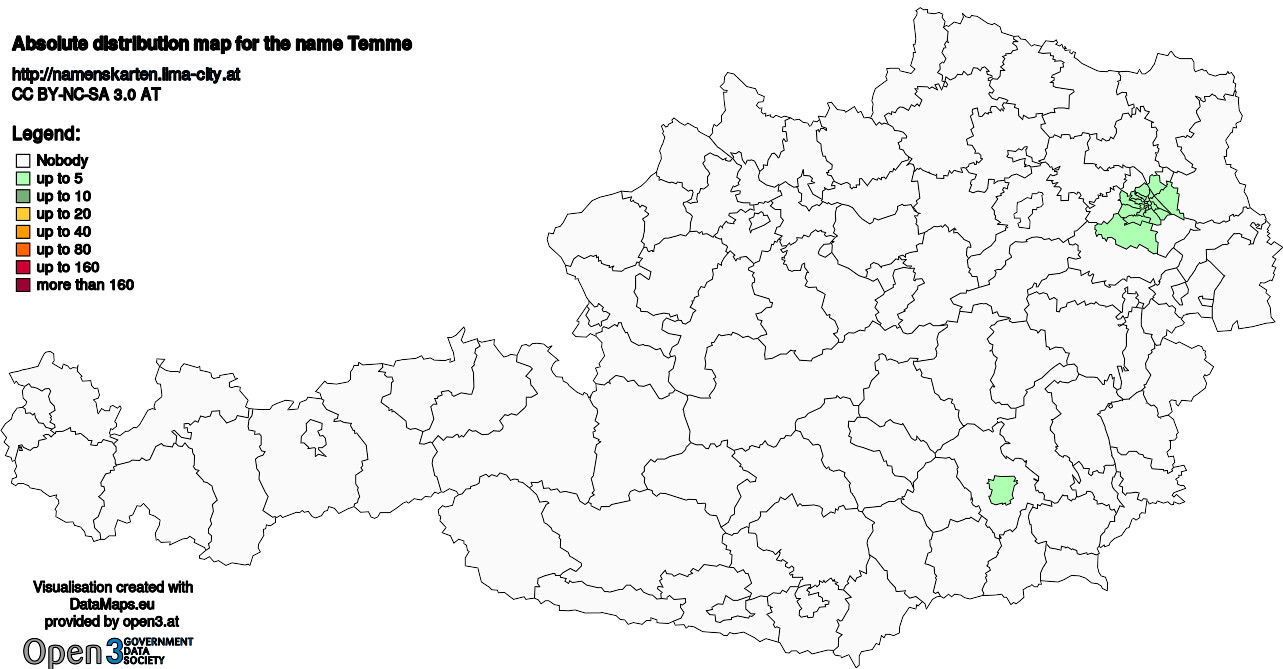 Absolute Distribution maps for surname Temme