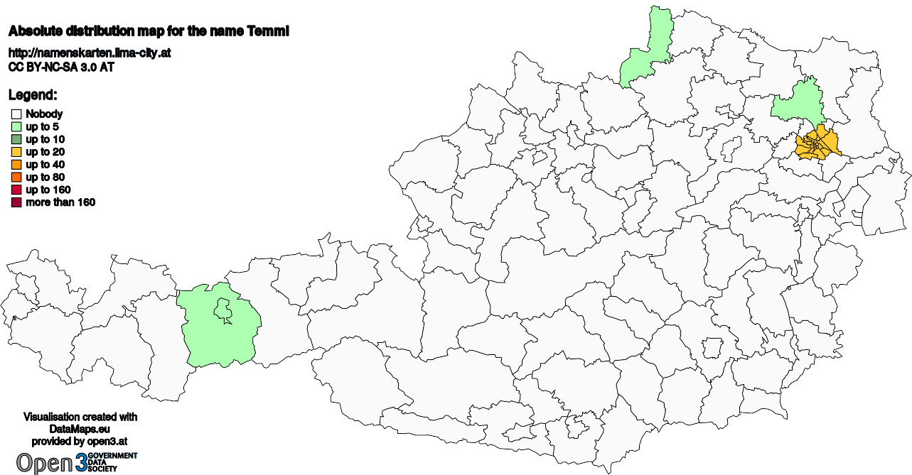 Absolute Distribution maps for surname Temml