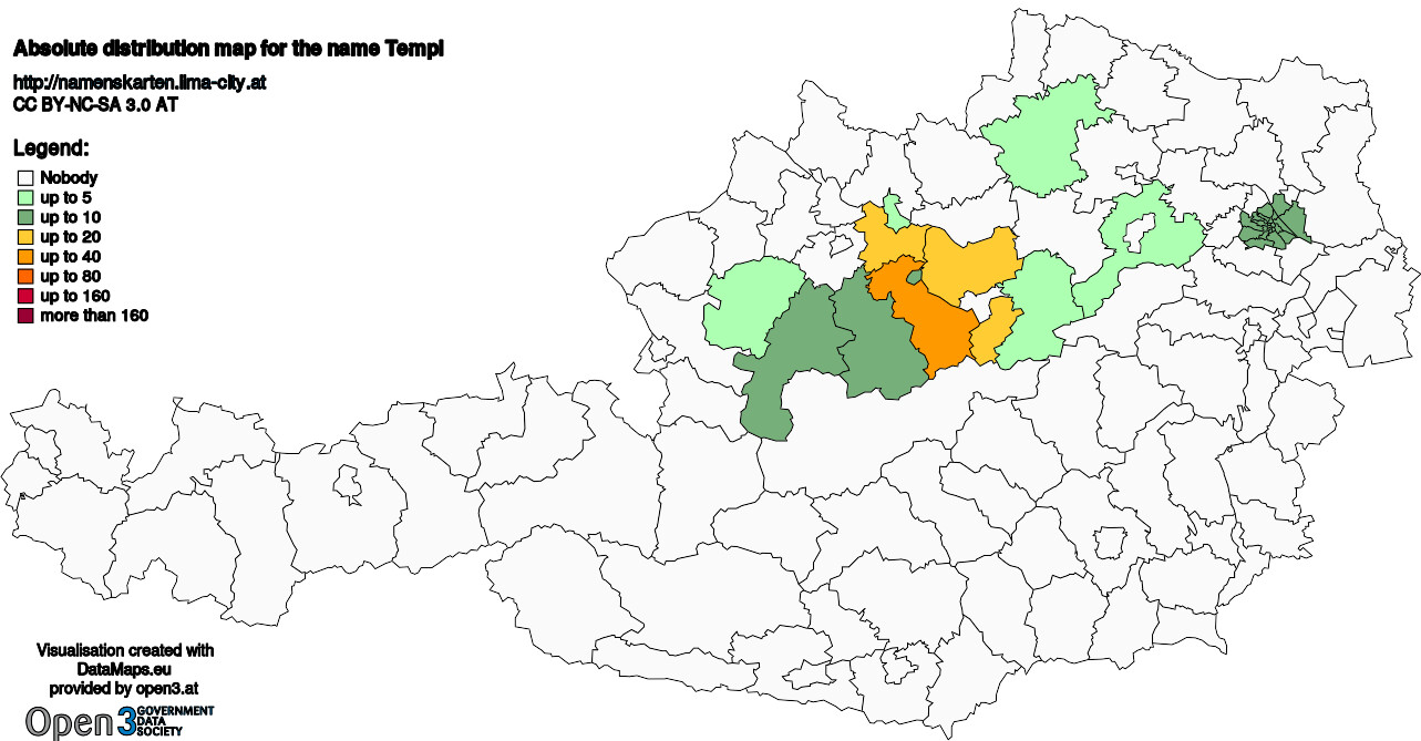 Absolute Distribution maps for surname Templ