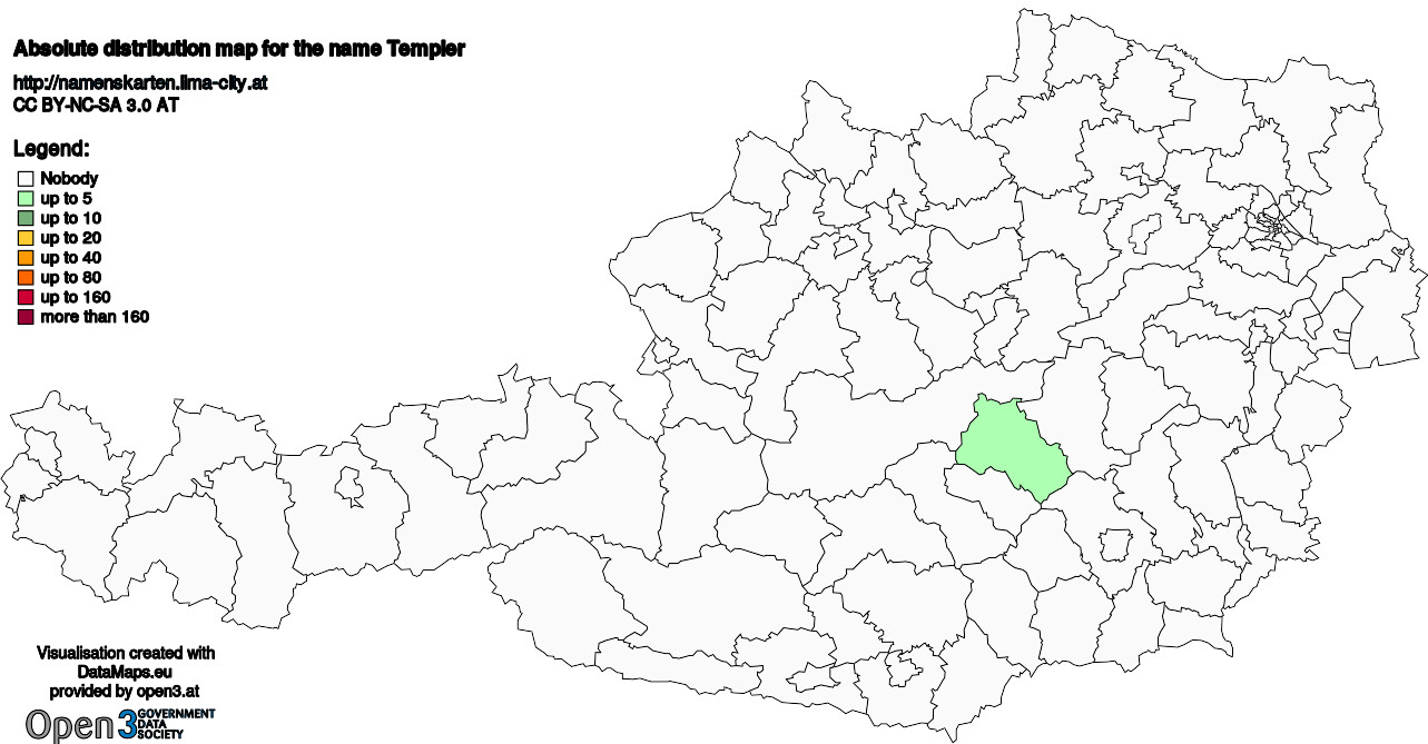 Absolute Distribution maps for surname Templer