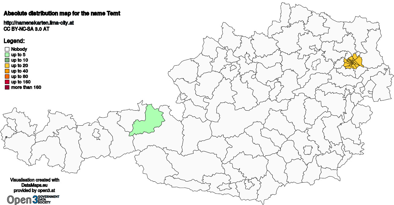 Absolute Distribution maps for surname Temt