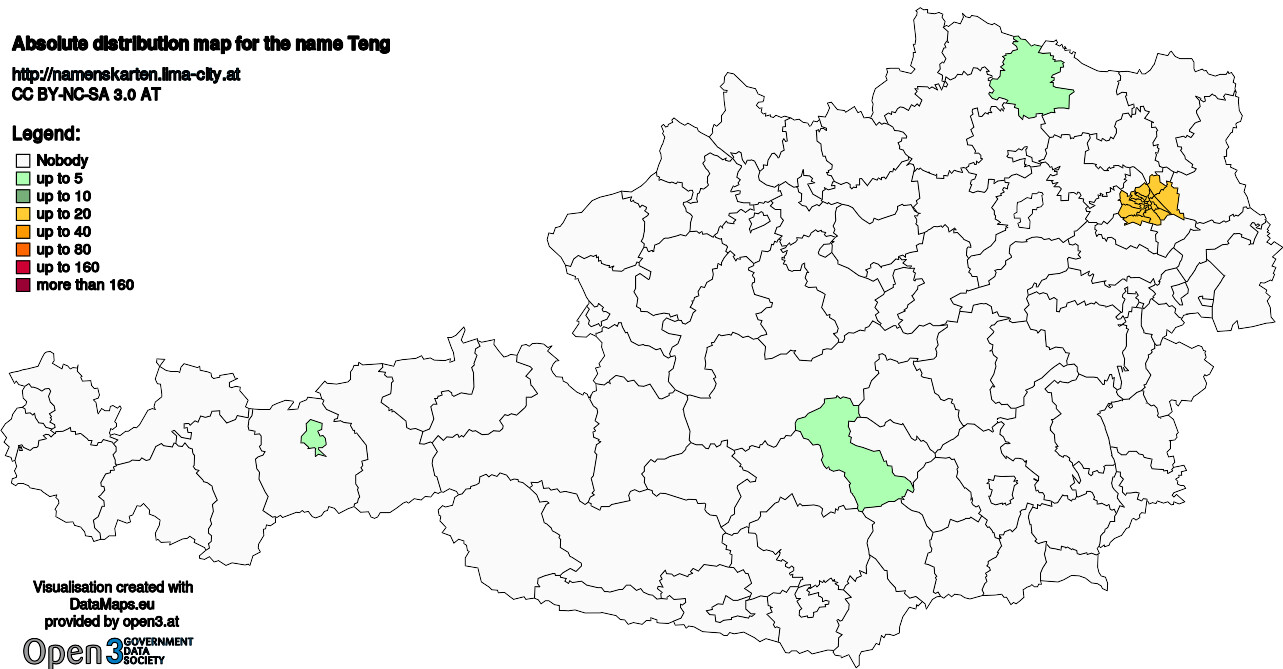 Absolute Distribution maps for surname Teng