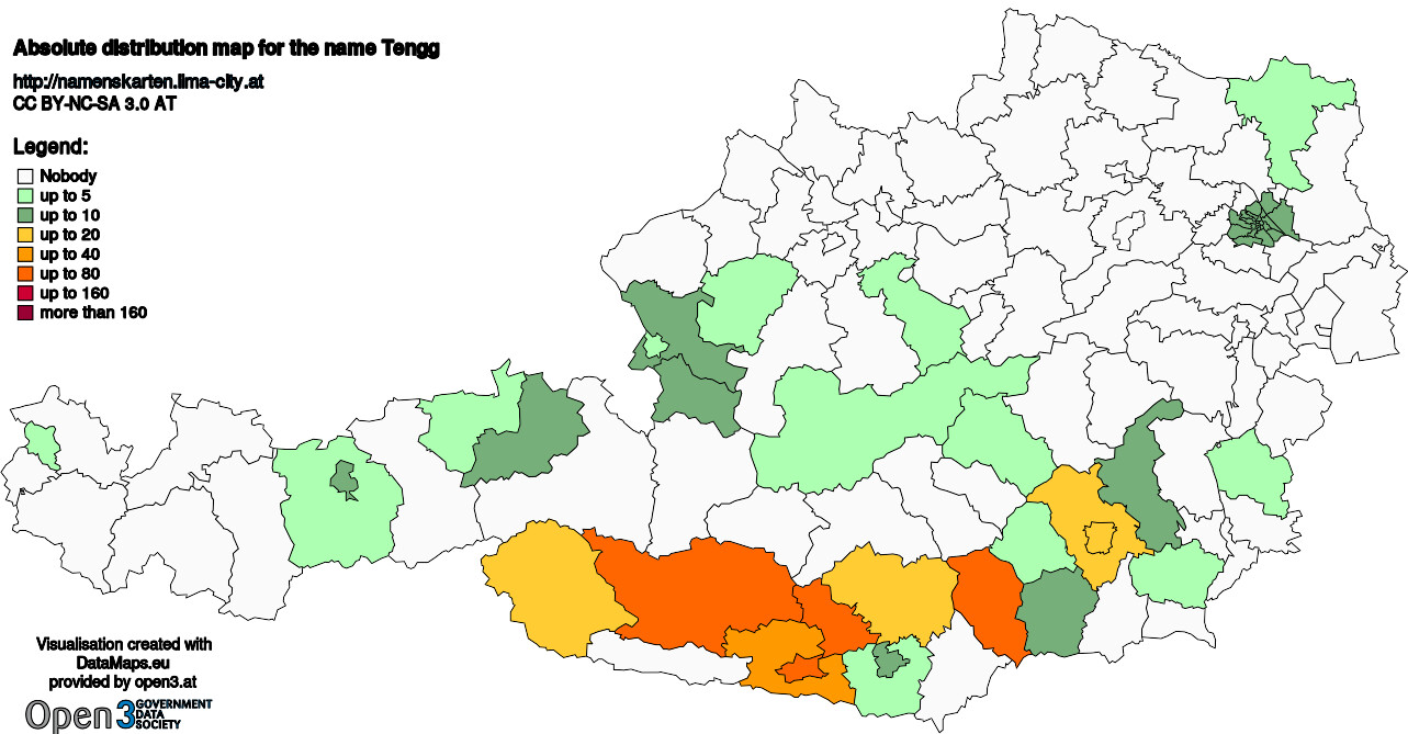 Absolute Distribution maps for surname Tengg