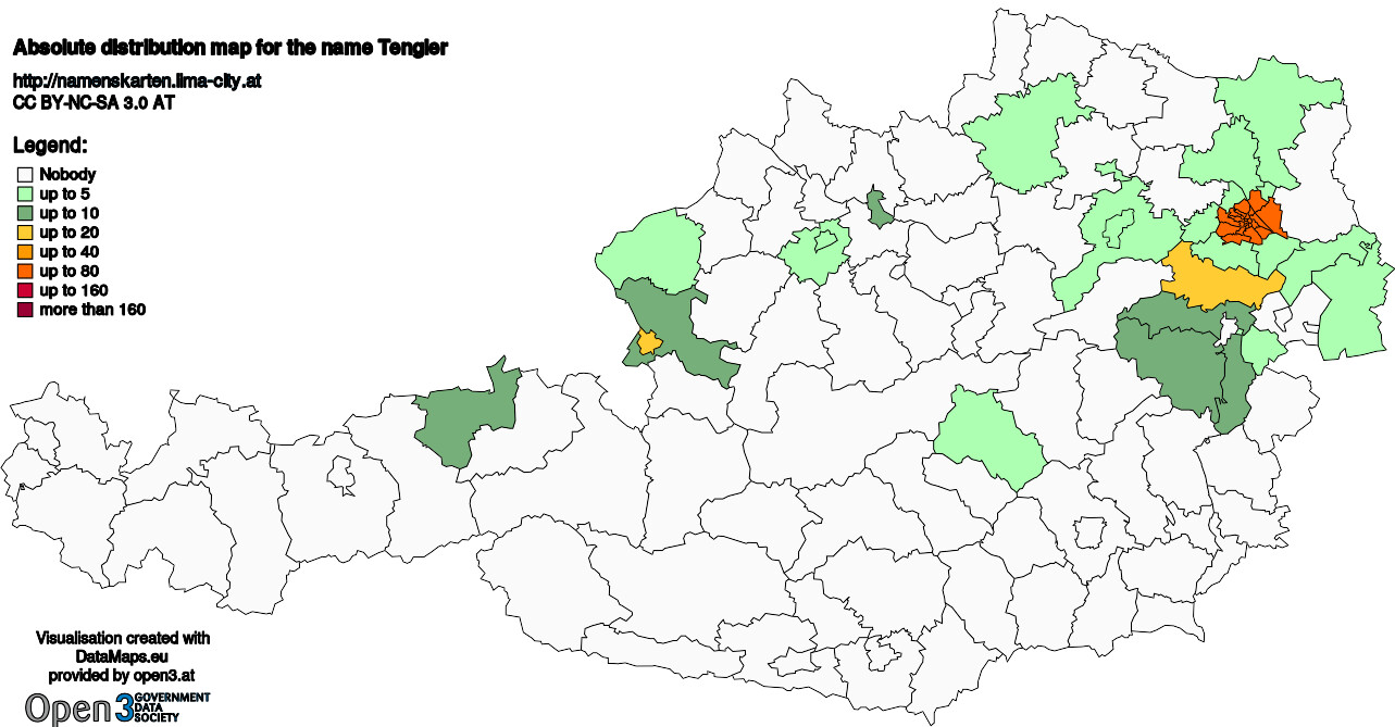 Absolute Distribution maps for surname Tengler