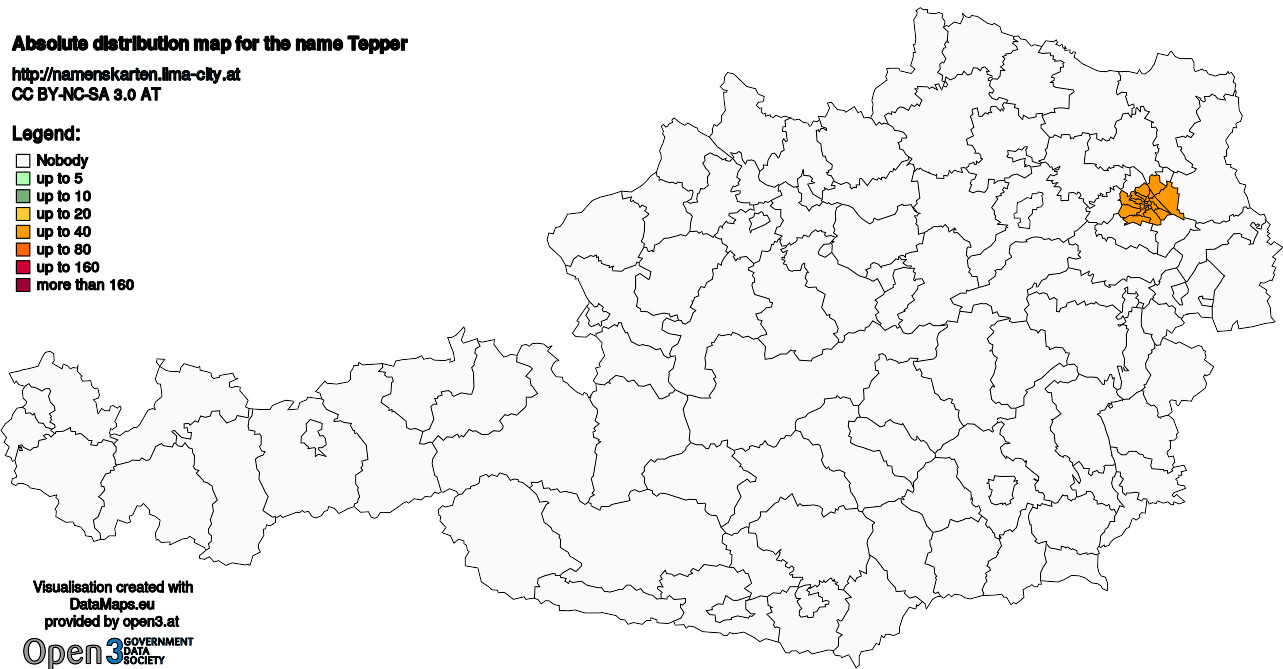 Absolute Distribution maps for surname Tepper