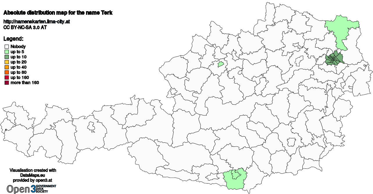 Absolute Distribution maps for surname Terk