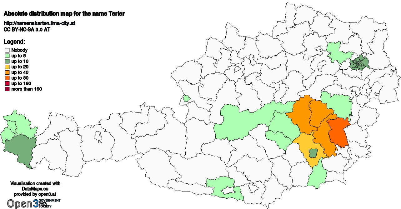 Absolute Distribution maps for surname Terler