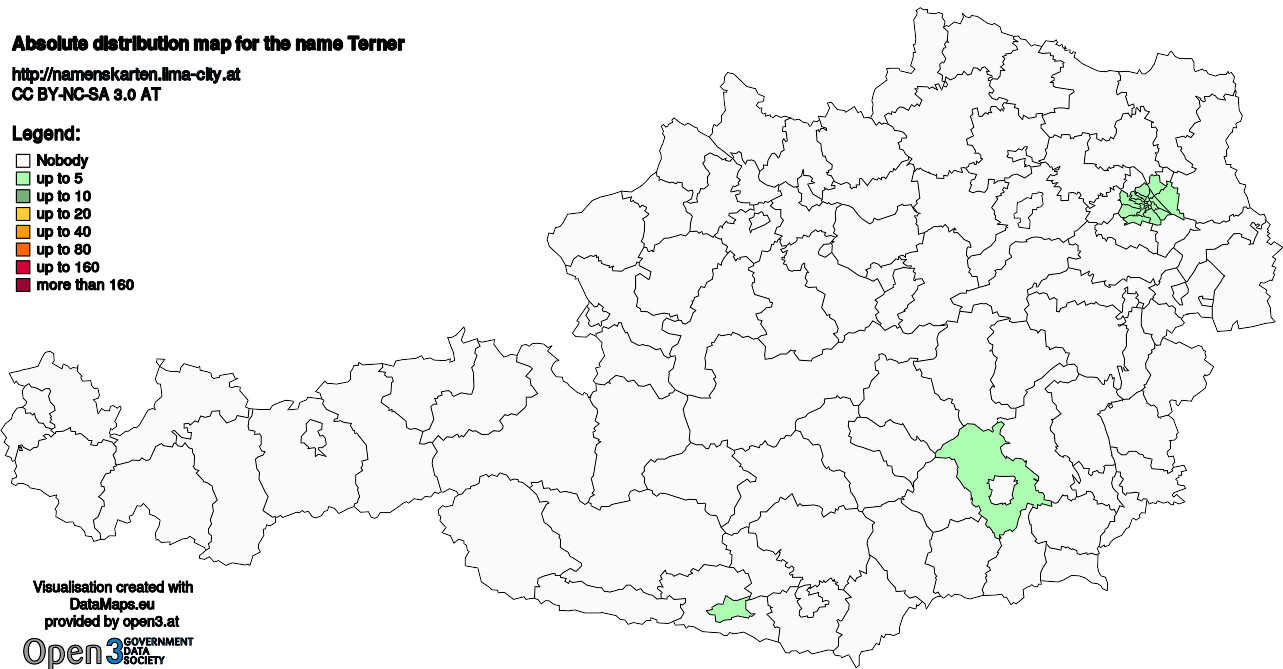 Absolute Distribution maps for surname Terner