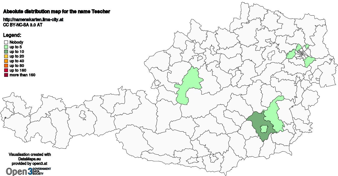 Absolute Distribution maps for surname Tescher