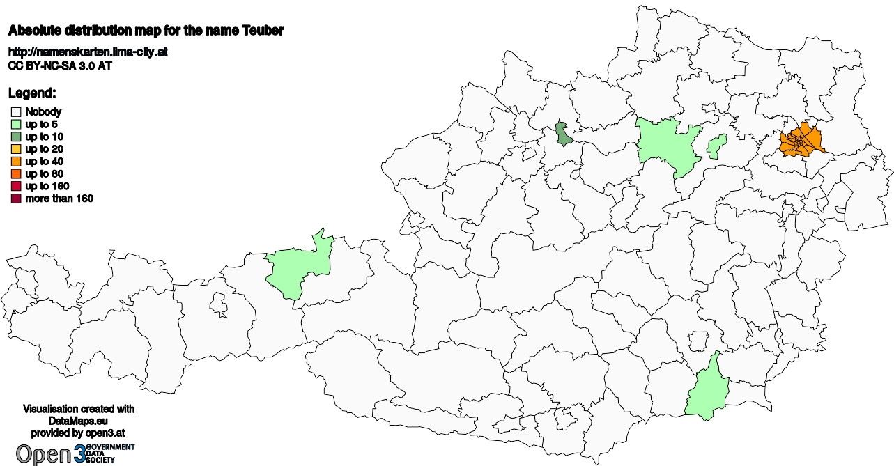 Absolute Distribution maps for surname Teuber