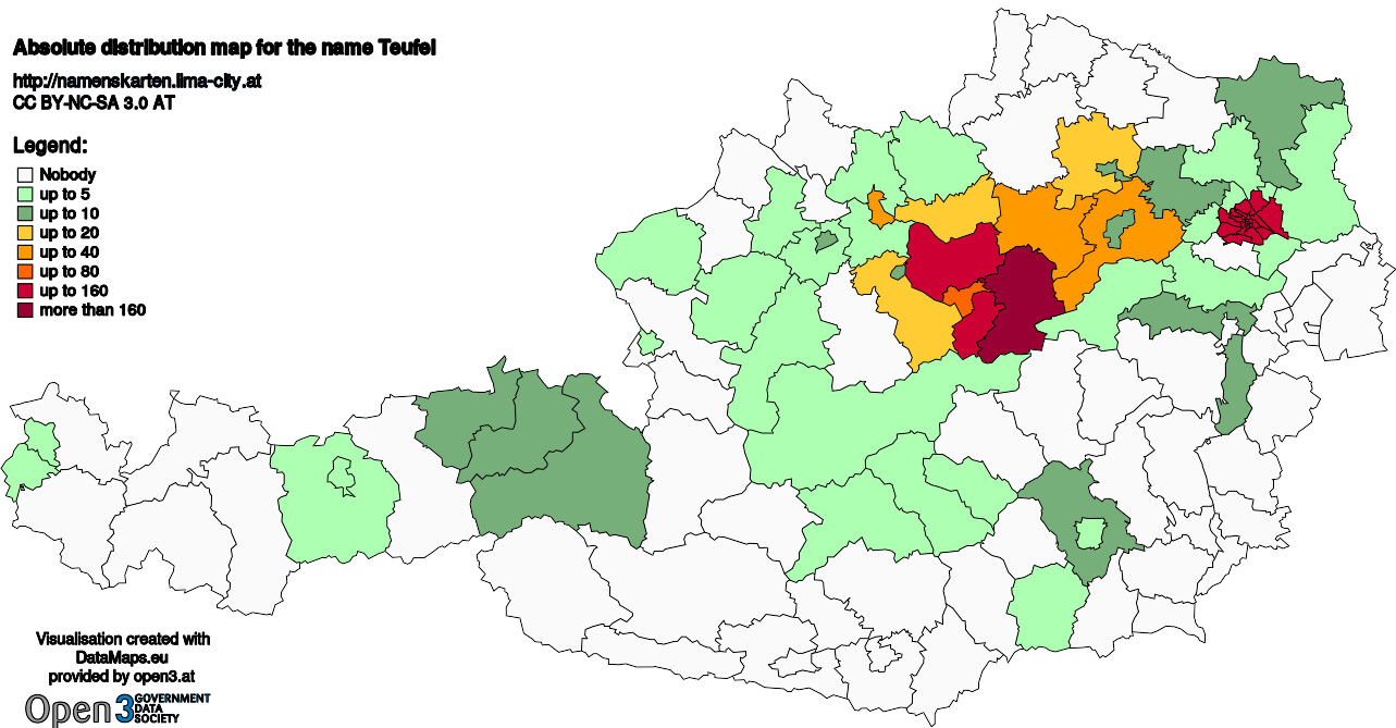 Absolute Distribution maps for surname Teufel