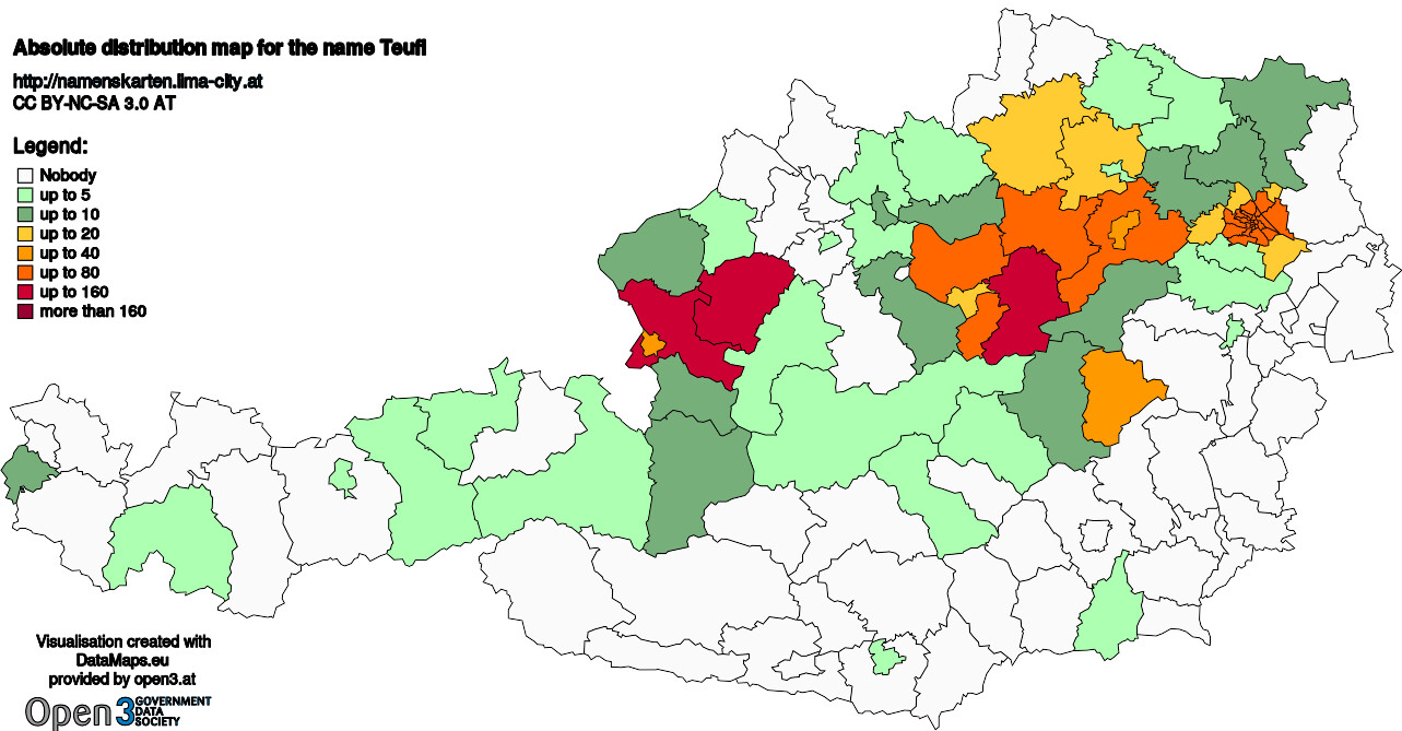 Absolute Distribution maps for surname Teufl