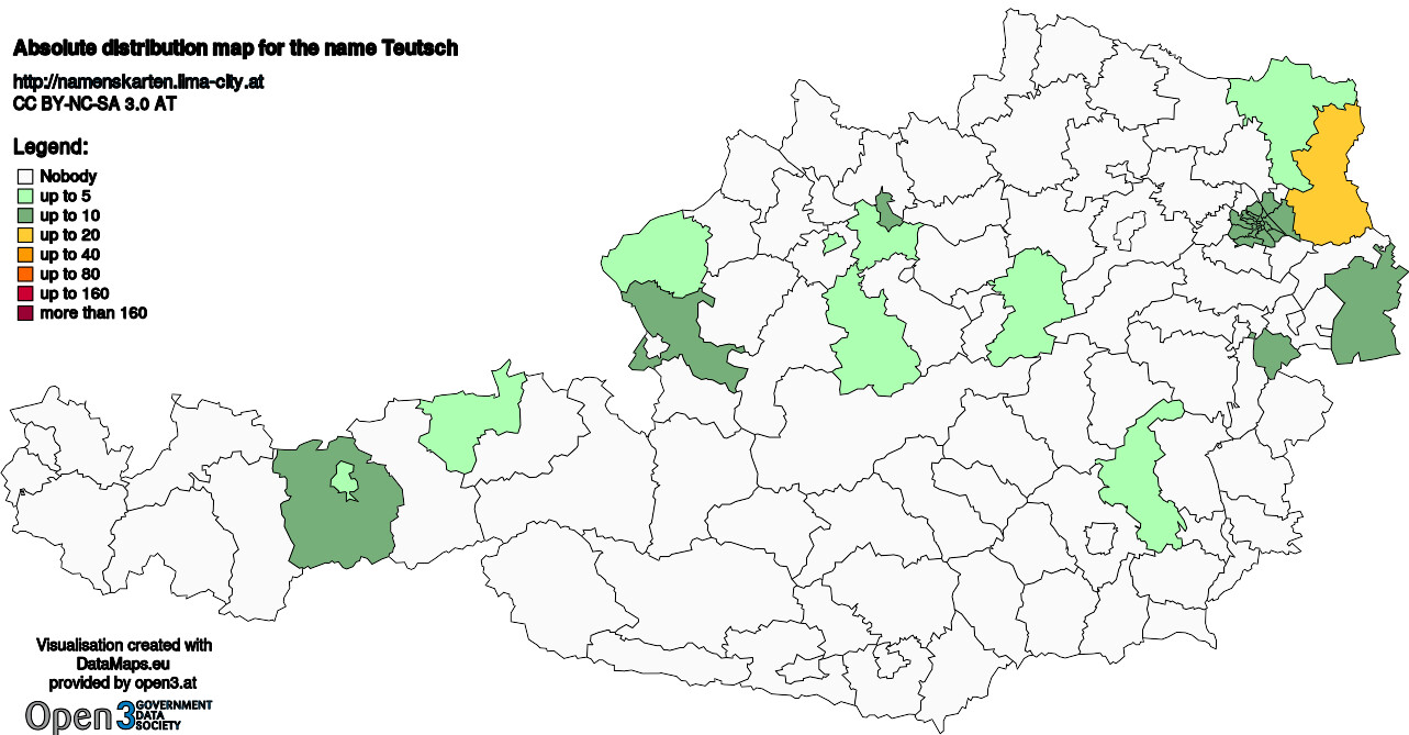 Absolute Distribution maps for surname Teutsch