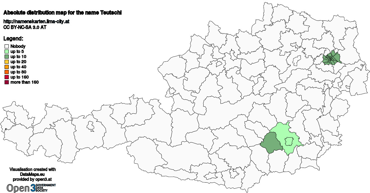 Absolute Distribution maps for surname Teutschl