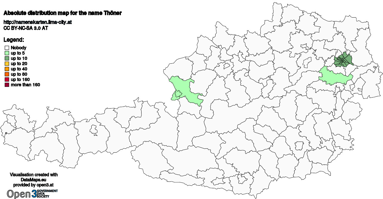 Absolute Distribution maps for surname Thöner